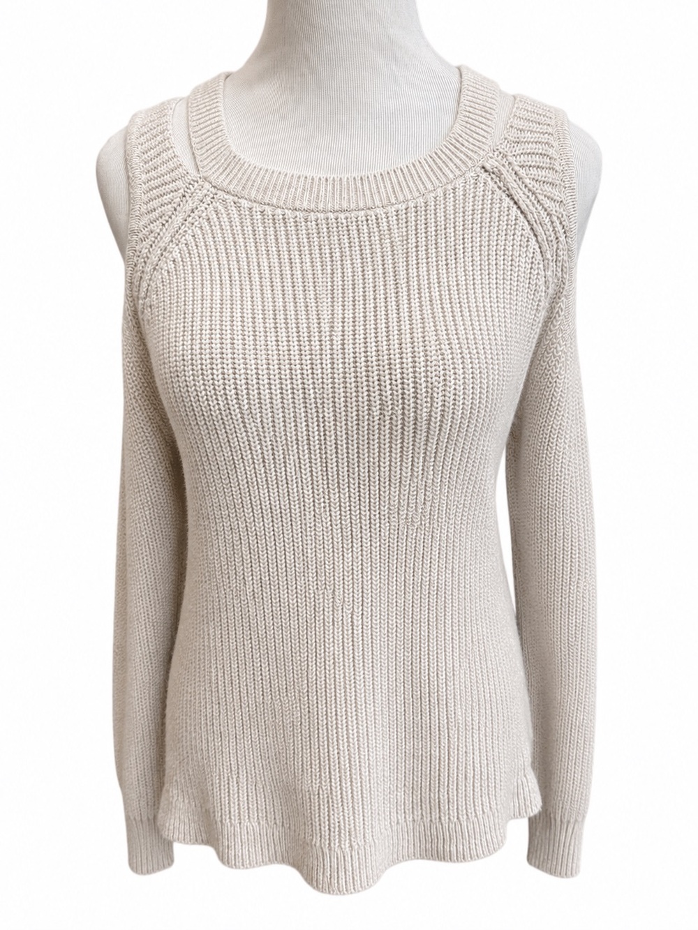 Hollister Cream Cold-Shoulder Ribbed Sweater Large
